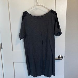 Gray tunic dress from Loft with lace detail on sleeve